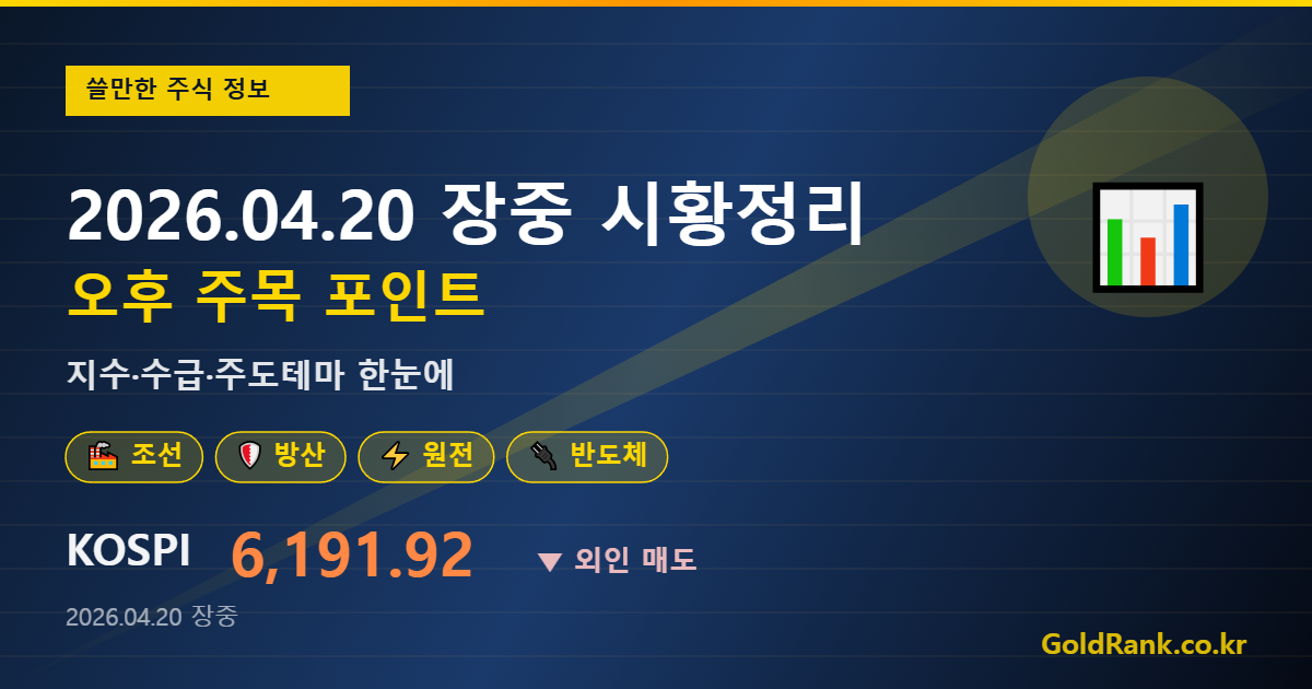 2026년 4월 20일 쓸만한 주식 정보 장중 시황정리 오후 주목 포인트 썸네일