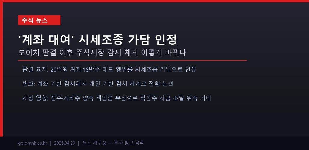 도이치 판결 시세조종 계좌 대여 가담 인정 주식시장 감시 체계 변화 분석