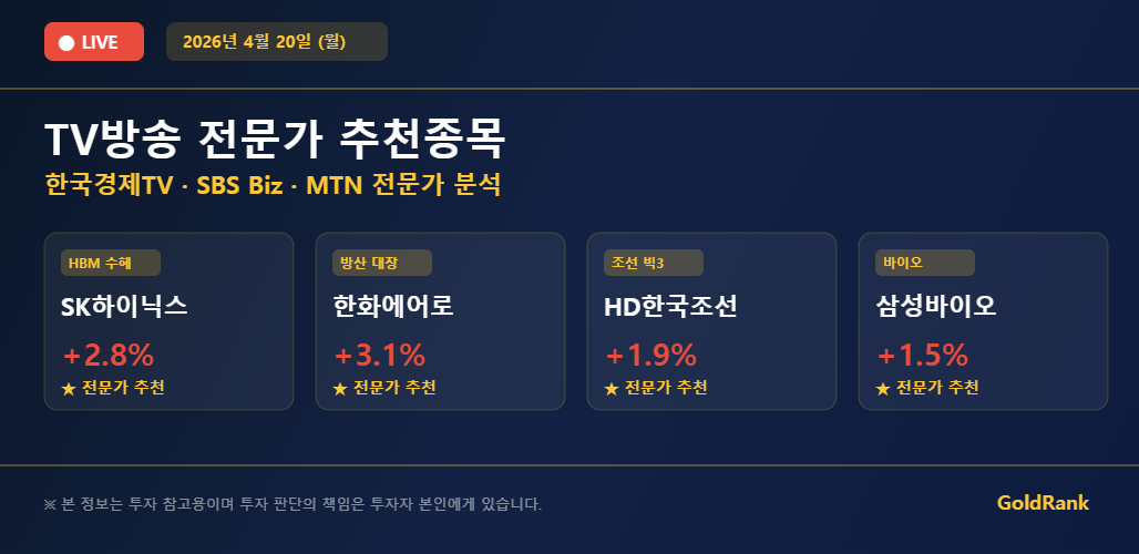 GoldRank 주식 분석 인포그래픽 - tv expert picks 20260420