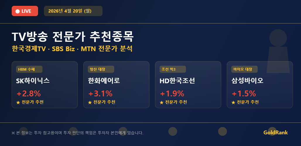 GoldRank 주식 분석 인포그래픽 - tv expert picks 20260420