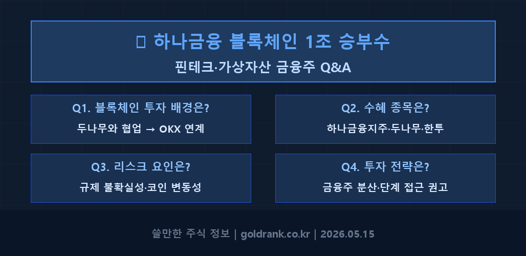 하나금융 블록체인 1조 투자 핀테크 가상자산 금융주 Q&A 분석