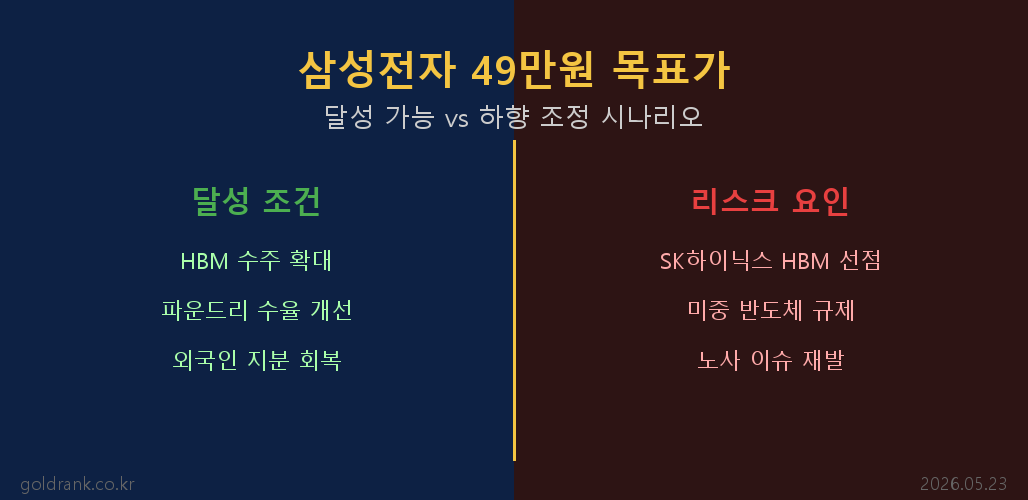 삼성전자 49만원 목표가 달성 시나리오 비교 2026년 5월