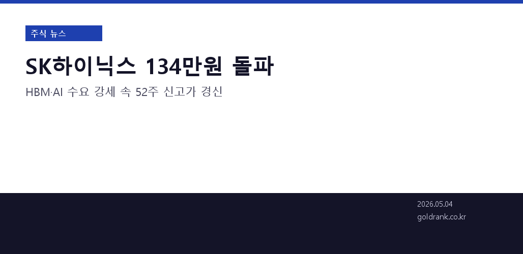 SK하이닉스 134만원 52주 신고가 경신 — HBM AI 수요 강세 (2026년 5월 4일)