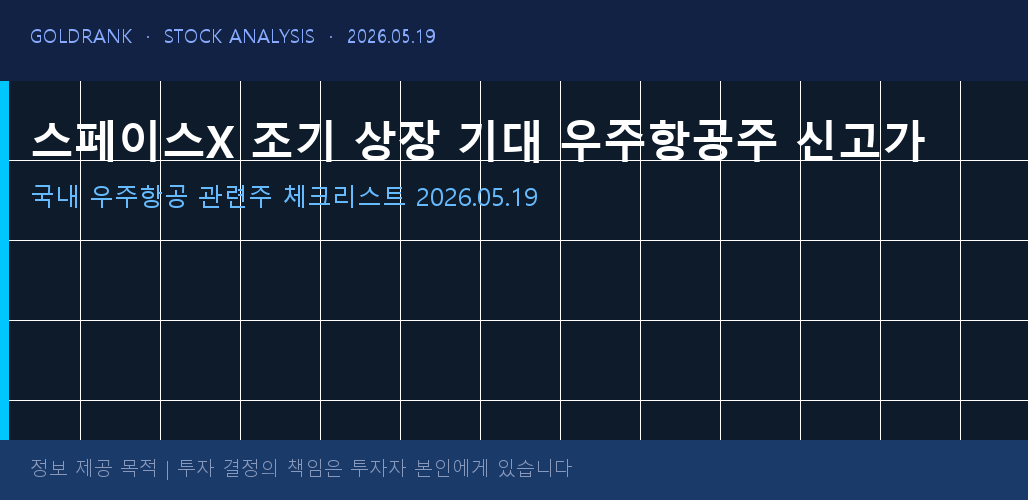 스페이스X 조기 상장 기대 — 우주항공주 신고가 행진, 국내 관련주 체크리스트 1 스페이스X 상장 기대감 국내 우주항공주 신고가 관련주