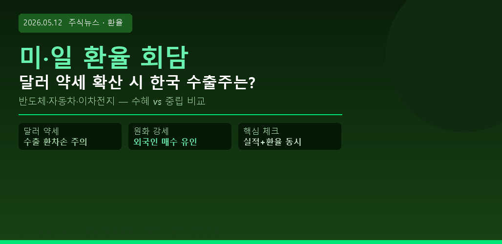 미일 환율 회담 달러 약세 한국 수출주 반도체 자동차 이차전지 영향 2026년 5월